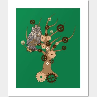 Steampunk Owl and Tree Posters and Art